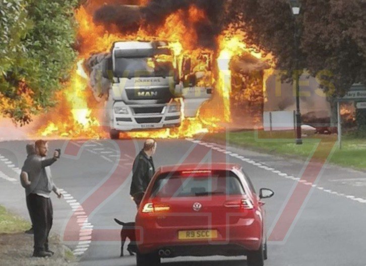 Blaze Rips Through Lorry Causing Explosion Near Whitchurch