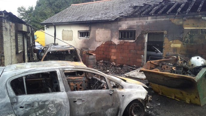 Blaze Destroys Two Vehicle Workshops