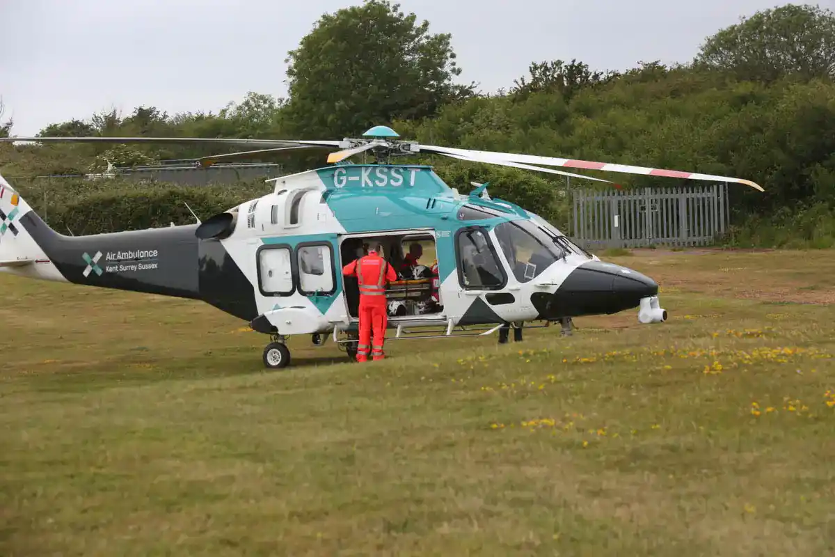 The victim was flown to a London hospital in a serious condition after emergency services arrived on the scene