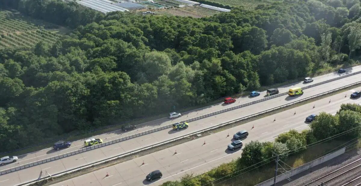 Traffic is held on the #M20 westbound between J9 #Ashford and J8 near #Maidstone due to a collision with long delays reported