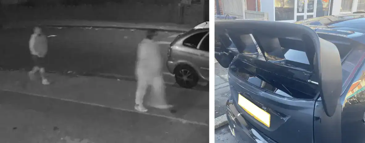As part of our investigation into the theft of a unique car accessory in #Margate, police have released a CCTV image of two men