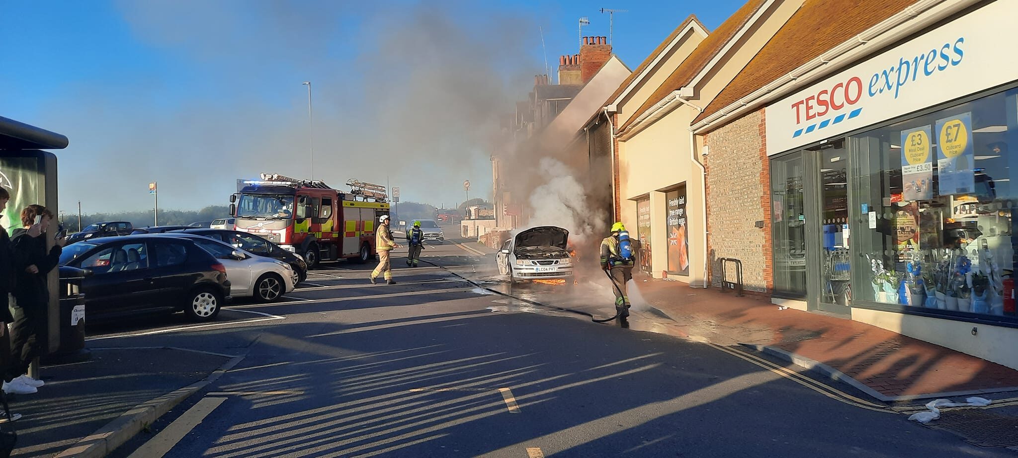 Car Bursts In To Flames Outside Rottingdean Tesco's This Morning