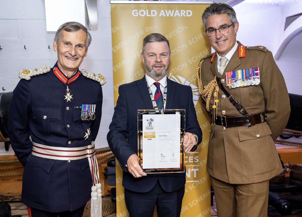 Kent Police Has Received A Gold Award For The Way It Supports Members Of The Armed Forces Within The Workplace
