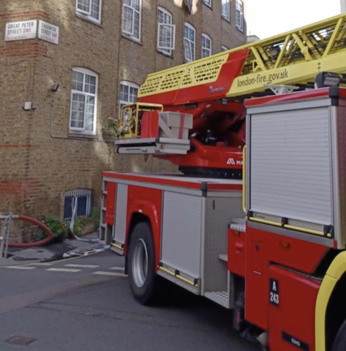 Six Fire Engines And Around 40 Firefighters tackled a Fire At a hostel On great Peter Street In Westminster