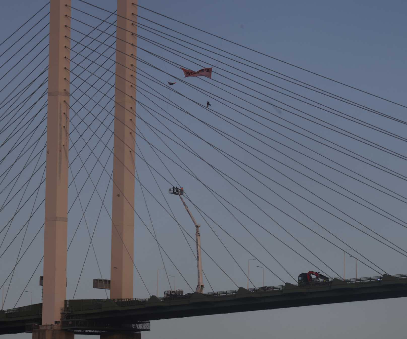 Two People Who Had Been At Height On The Dartford Crossing Have Now Been Brought Down And Arrested