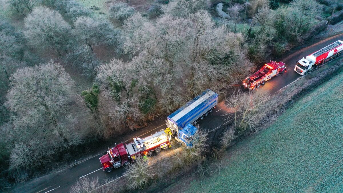 The A28 is closed in both directions following an HGV jackknifing