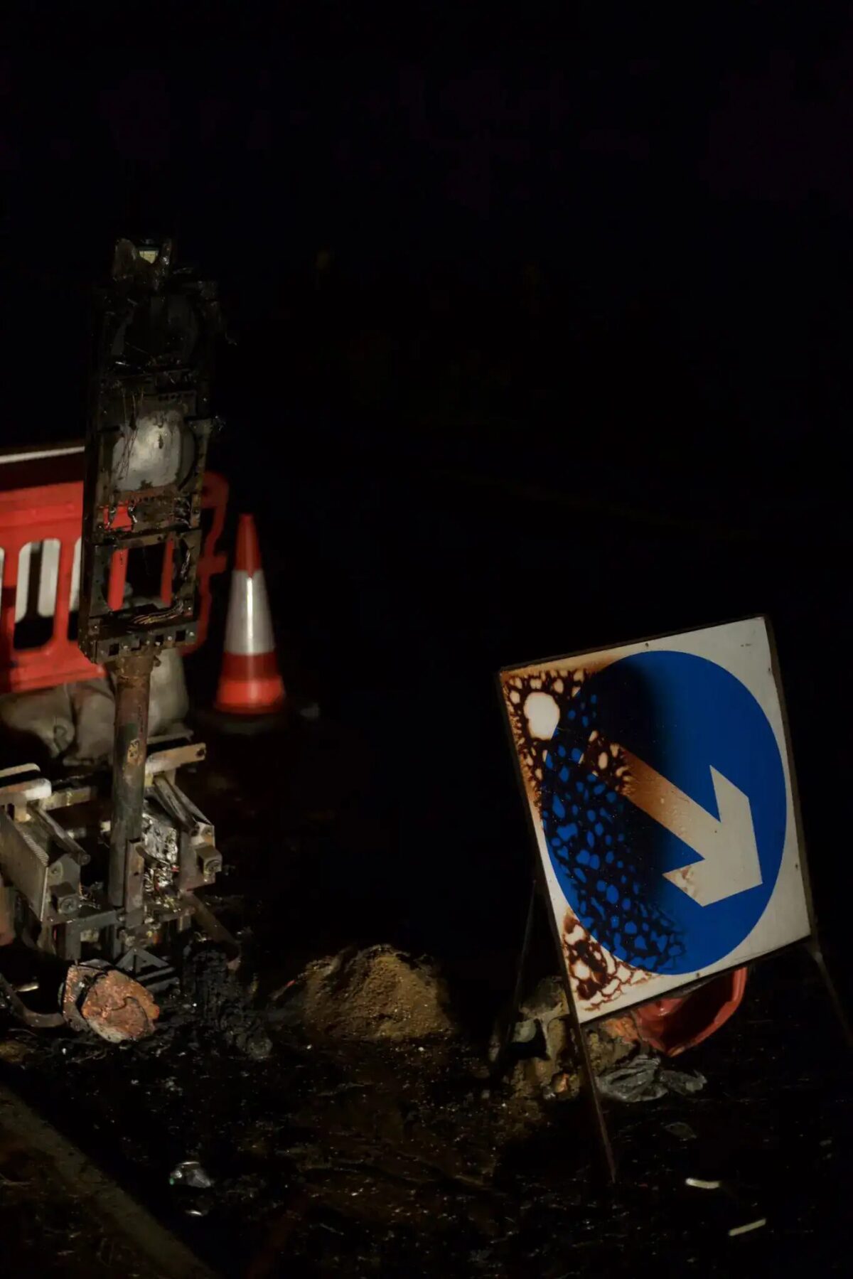 Temporary Traffic Lights catch fire at Cuckmere