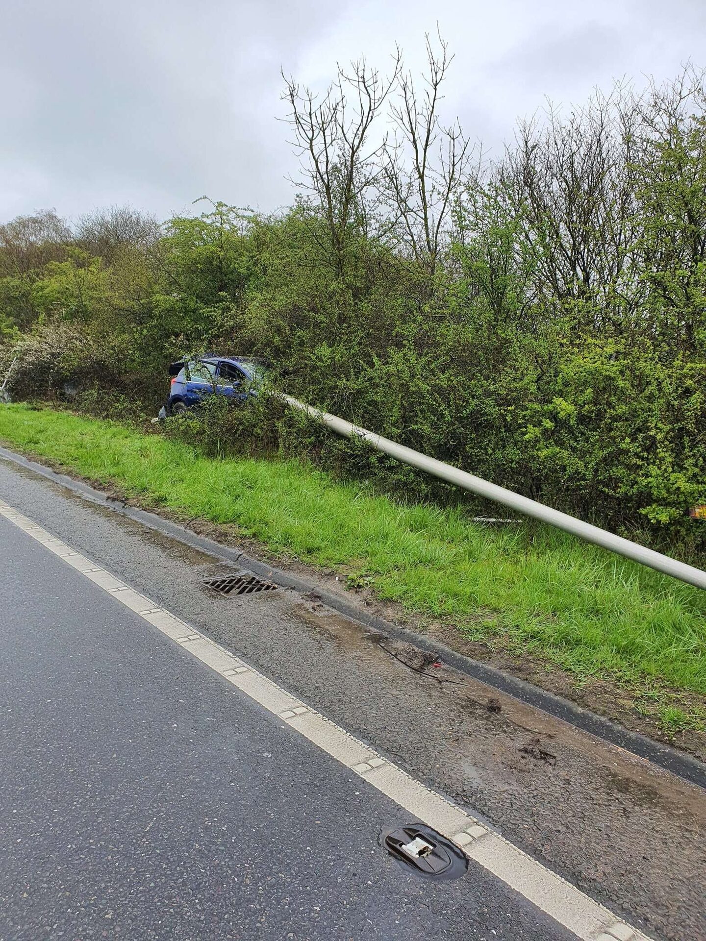 Car Hits Lamppost On A23 Southbound After Hitting Standing Water