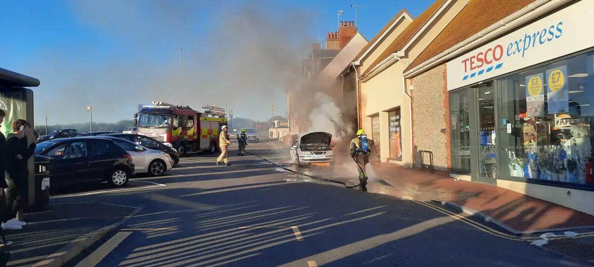 Car bursts in to flames outside Rottingdean TESCO’s this morning