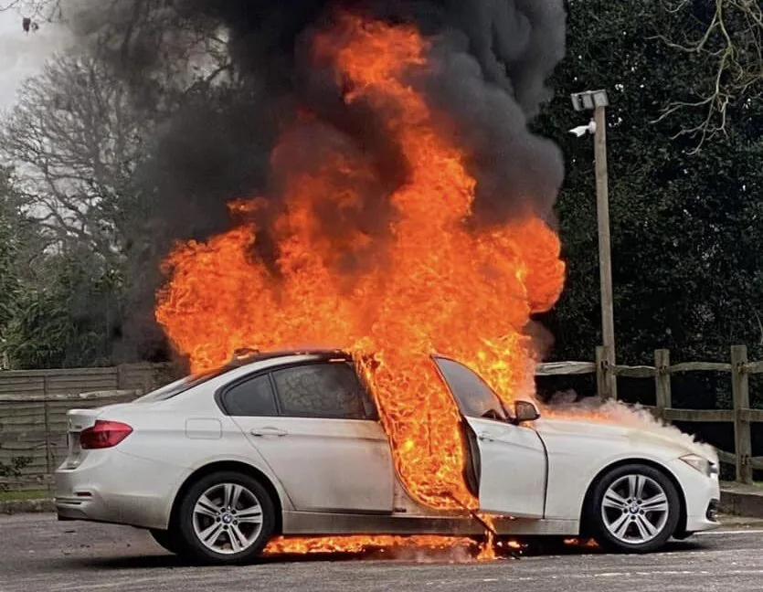 Lucky Escape as Car Bursts Into Flames Near Turners Hill – Firefighters Douse Blaze Fast