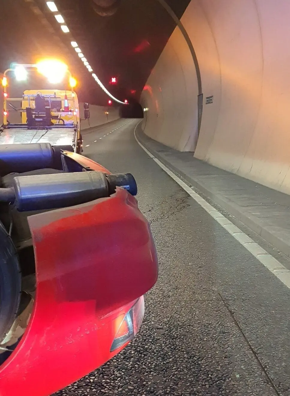Updated: A27 NOW OPEN after earlier  overturned Car in the Southwick tunnel