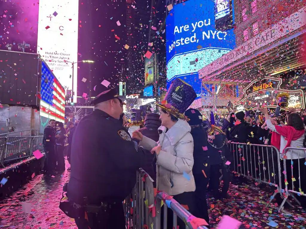 Thousands Flocked To Times Square To Watch The Ball Drop For The First Unrestricted New Year's Eve Party Since 2020, Despite The Gloomy And Misty Weather