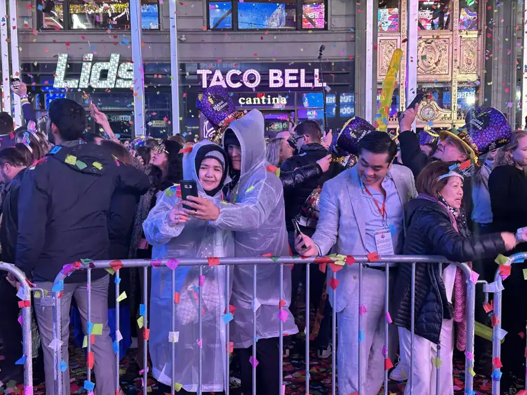 Thousands Flocked To Times Square To Watch The Ball Drop For The First Unrestricted New Year's Eve Party Since 2020, Despite The Gloomy And Misty Weather