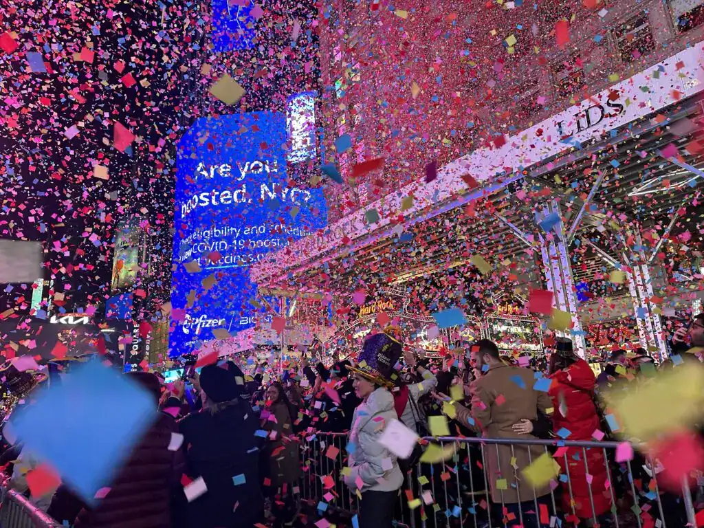 Thousands Flocked To Times Square To Watch The Ball Drop For The First Unrestricted New Year's Eve Party Since 2020, Despite The Gloomy And Misty Weather