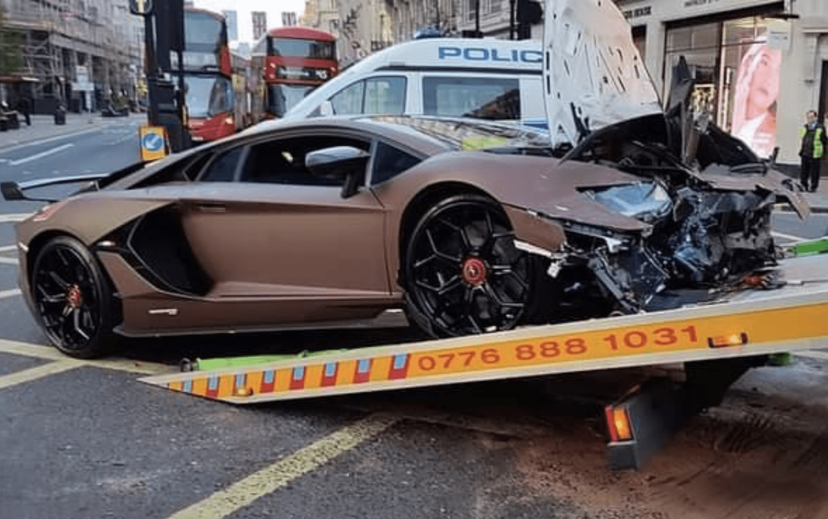 After Colliding With A Bus At Oxford Circus Underground Station, An Italian Supercar Worth Half A Million Pounds Was Destroyed