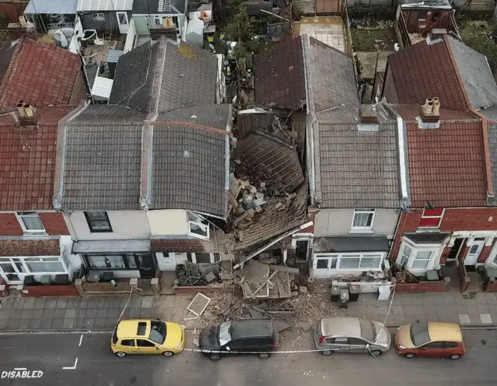 A terraced house is thought to have collapsed due to the use of low-quality bricks in its construction