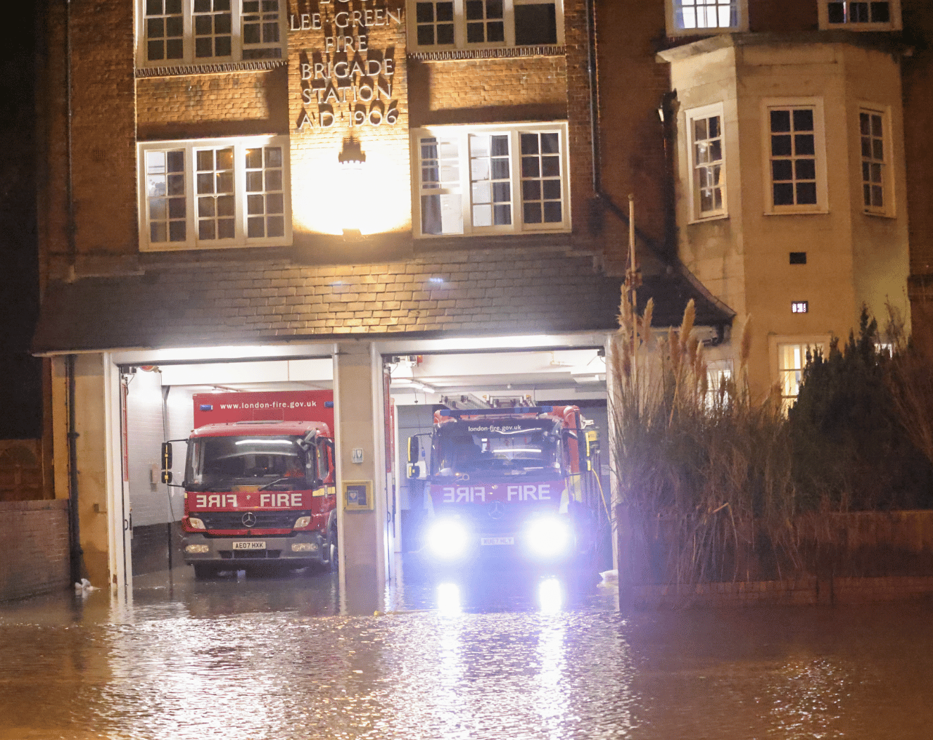Ten Fire Engines With Boats  Sent To Major Water Leak That Has Flooded Lee Green Fire Station  In South East London