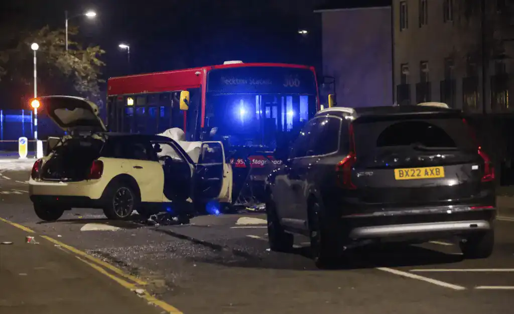 Investigation Launched After Sixty Mile An Hour Police Chase Involving A Bmw Mini Ploughs Into London Bus As Five Passengers Escape Serious Injury