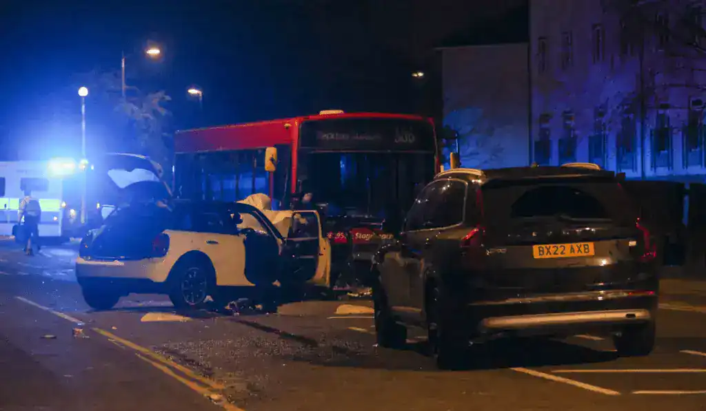 Investigation Launched After Sixty Mile An Hour Police Chase Involving A Bmw Mini Ploughs Into London Bus As Five Passengers Escape Serious Injury Investigation Launched After Sixty Mile An Hour Police Chase Involving A Bmw Mini Ploughs Into London Bus As Five Passengers Escape Serious Injury