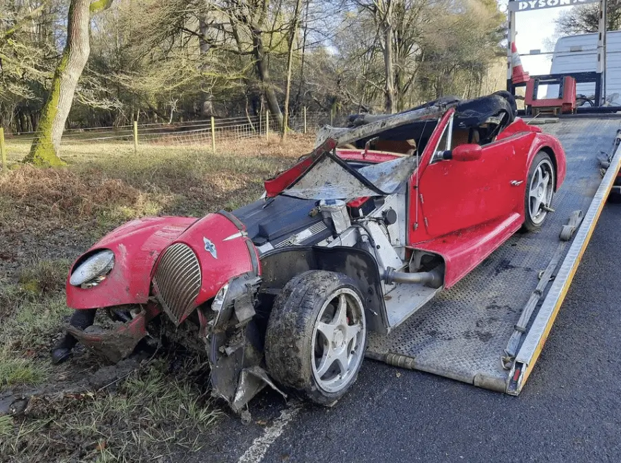A driver had a lucky escape this afternoon after a collision involving his Morgan on the A337 near Lyndhurst