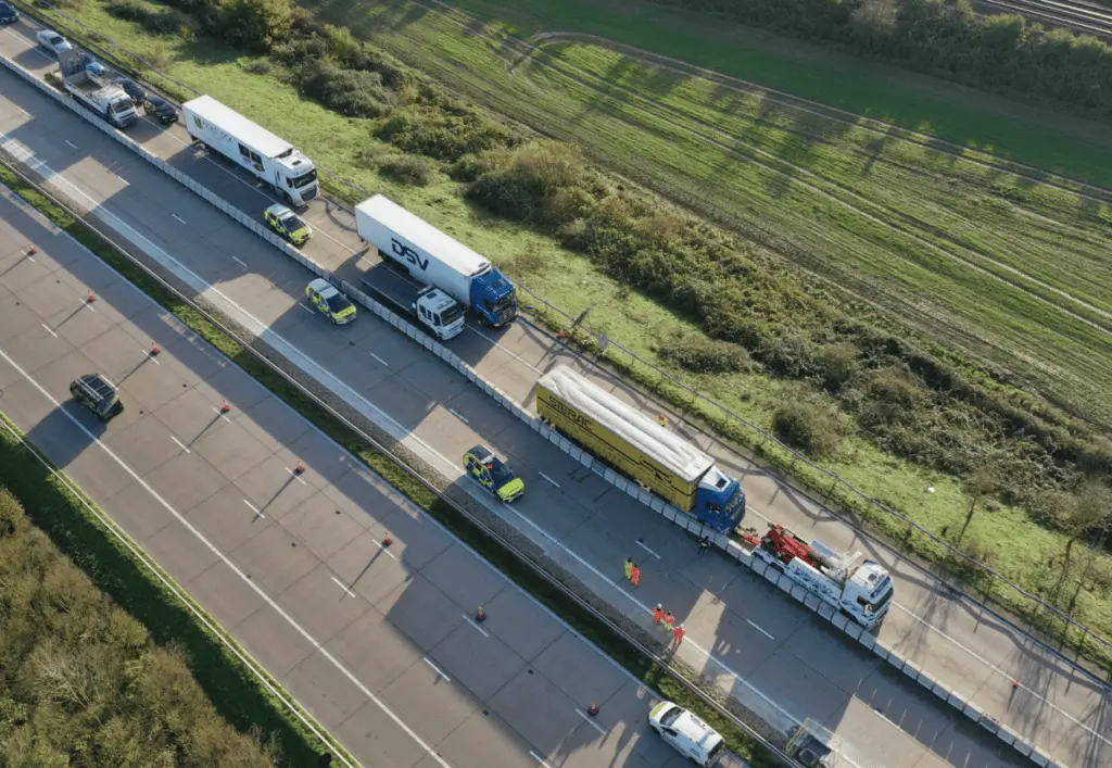 The M20 Is Congested And One Lane Is Closed Due To A Collision Between Two Lorries Near Ashford In Kent