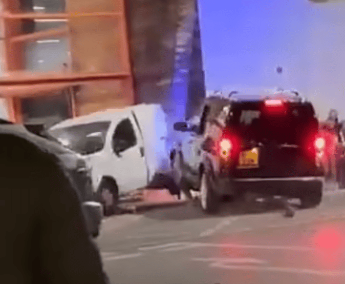 Three men dressed as police officers repeatedly rammed a van in a B&Q car park near the Berkshire border with a Land Rover before att…