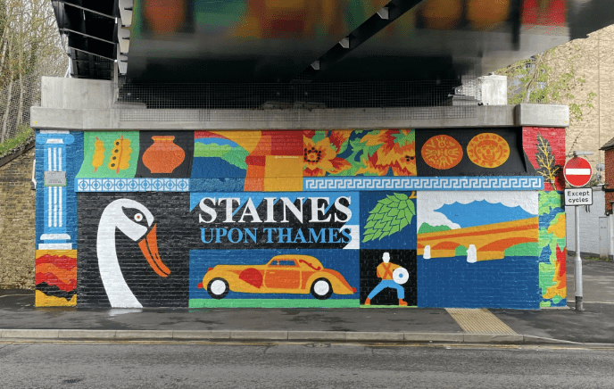 Designed Following Engagement With Local Residents, Two New Murals Have Been Painted Under The Iron Bridge In Staines-upon-thames