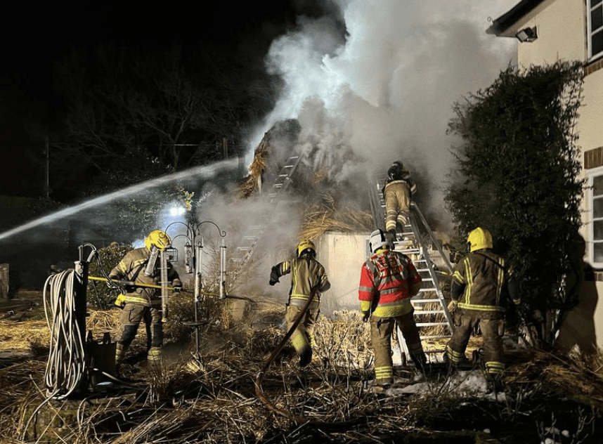 Crews From Hampshire Have Spent The Night Tackling A Thatched Roof Fire At A Home Near Romsey.