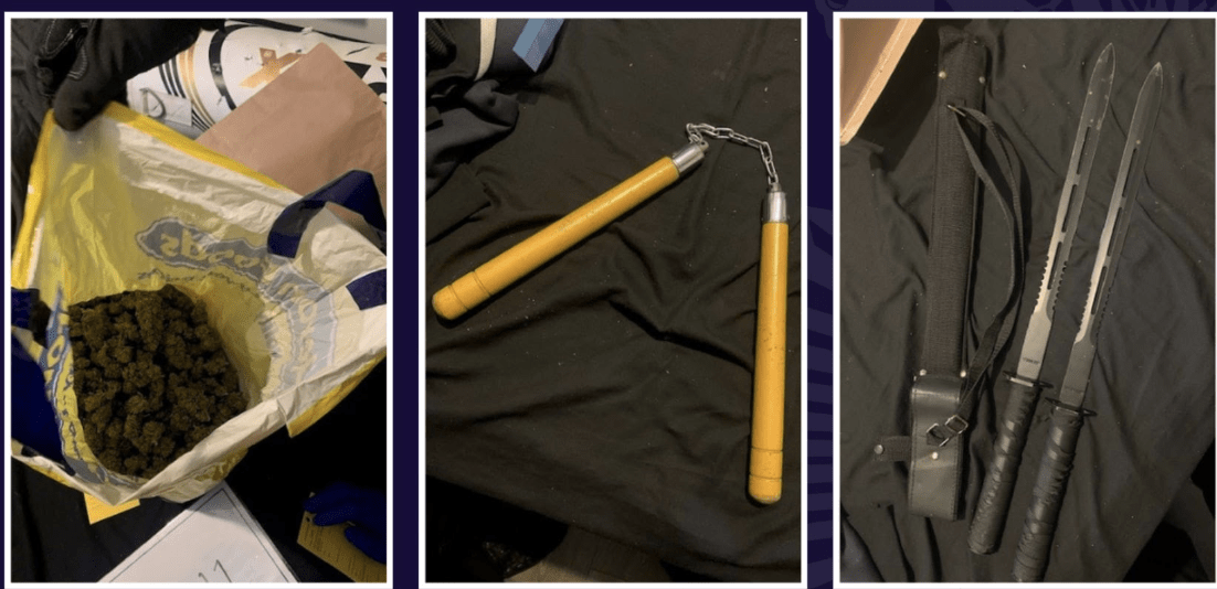 A Set Of Weapons And A Big Bag Full Of Cannabis Have All Been Seized From Inside A House