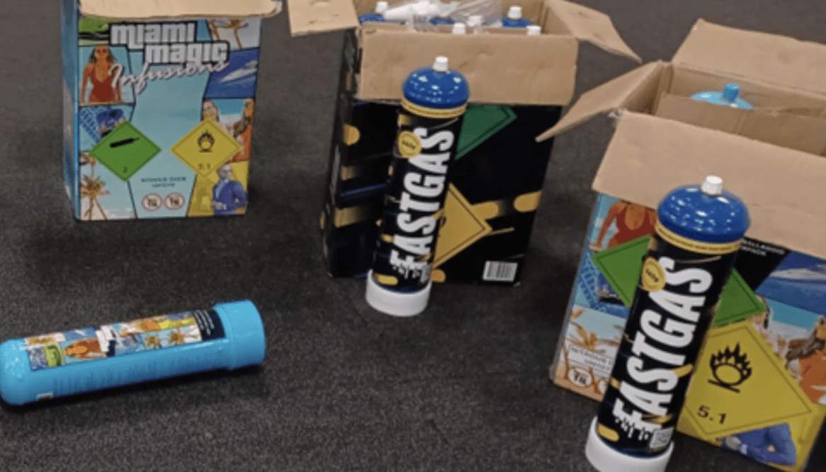 Boxes Of 'laughing Gas' Canisters And Party Balloons Were Seized When Police Searched A Car In Nottingham City Centre