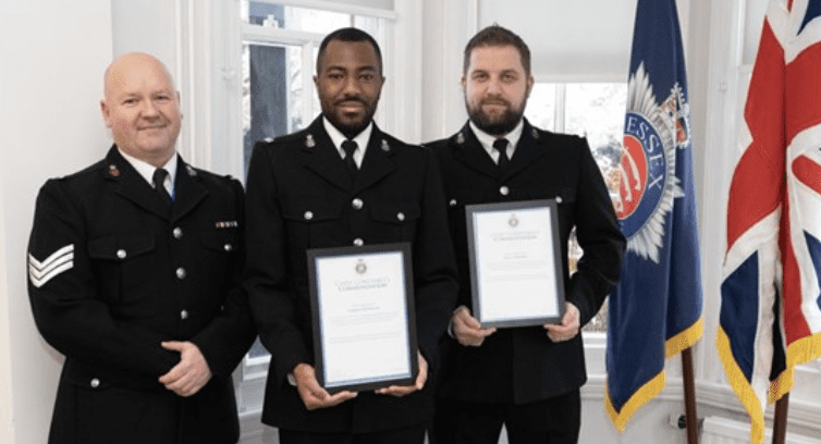 Two police officers have been recognised for their efforts in saving a man who was attempting to jump from a bridge onto the A12 – (ID 55…