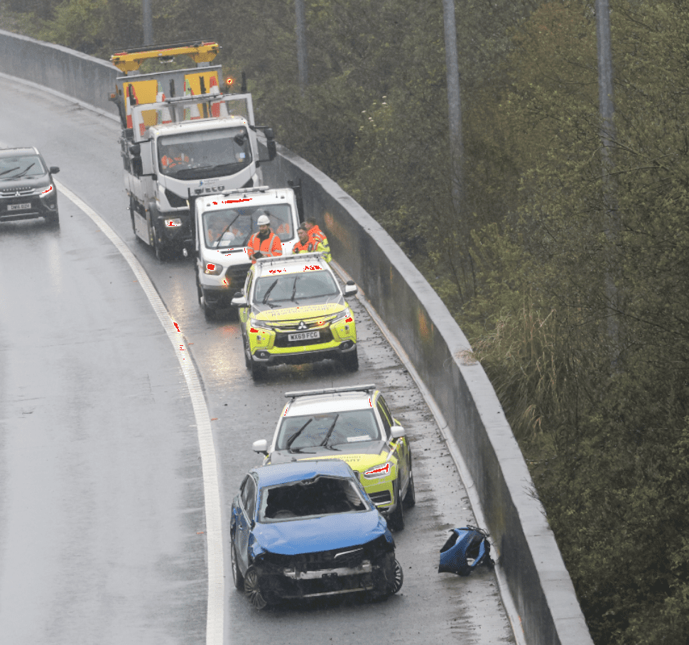 The #m2 Londonboound Near Rochester Airport Is Now Closed Due To A Collision Resulting In An Overturned Car