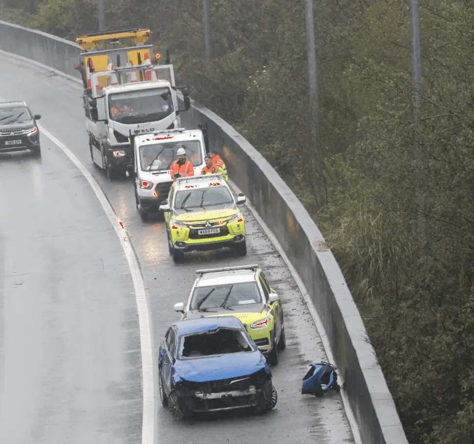 M2 Westbound Shut Near Rochester Airport After Car Rolls Over in Horror Crash