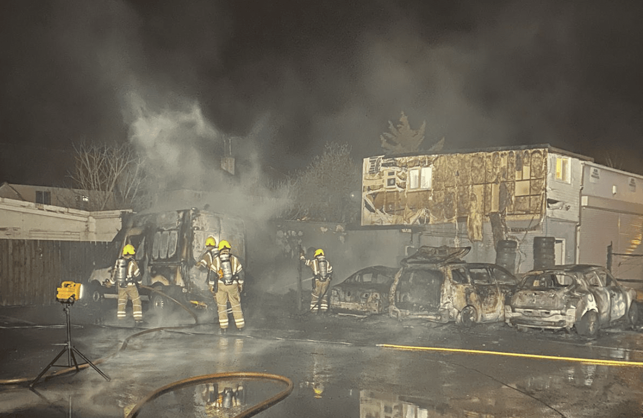 Firefighters Called To A Fire Involving Two Tonnes Of Tyres And A Number Of Vehicles In Southend, In The Early Hours Of This Morning
