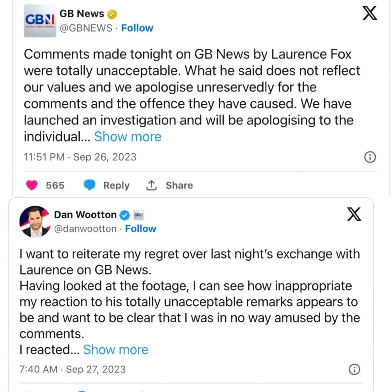 Gb News Launches Investigation Into Laurence Fox’s “totally Unacceptable” Comments About Female Journalist