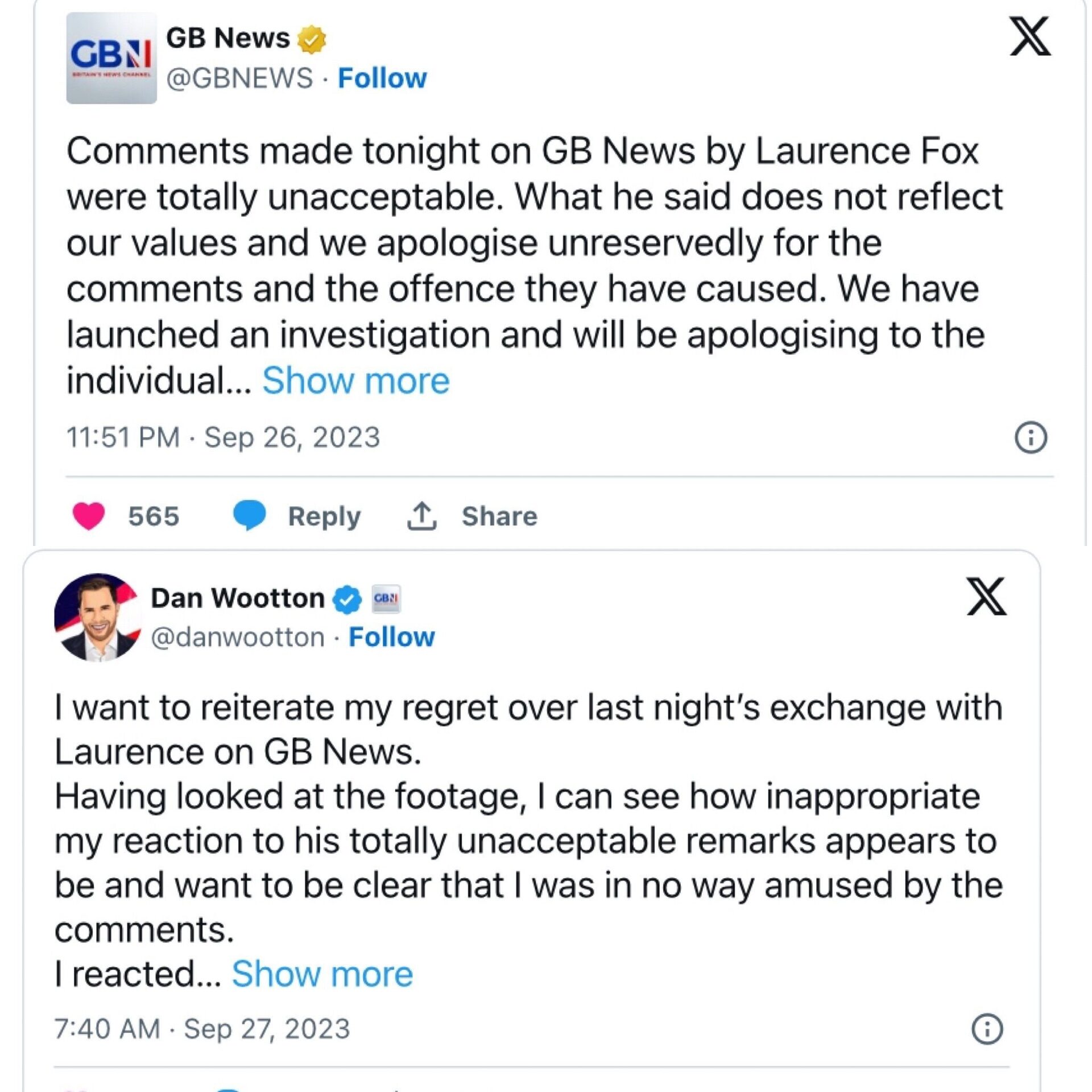 Gb News Launches Investigation Into Laurence Fox’s “totally Unacceptable” Comments About Female Journalist