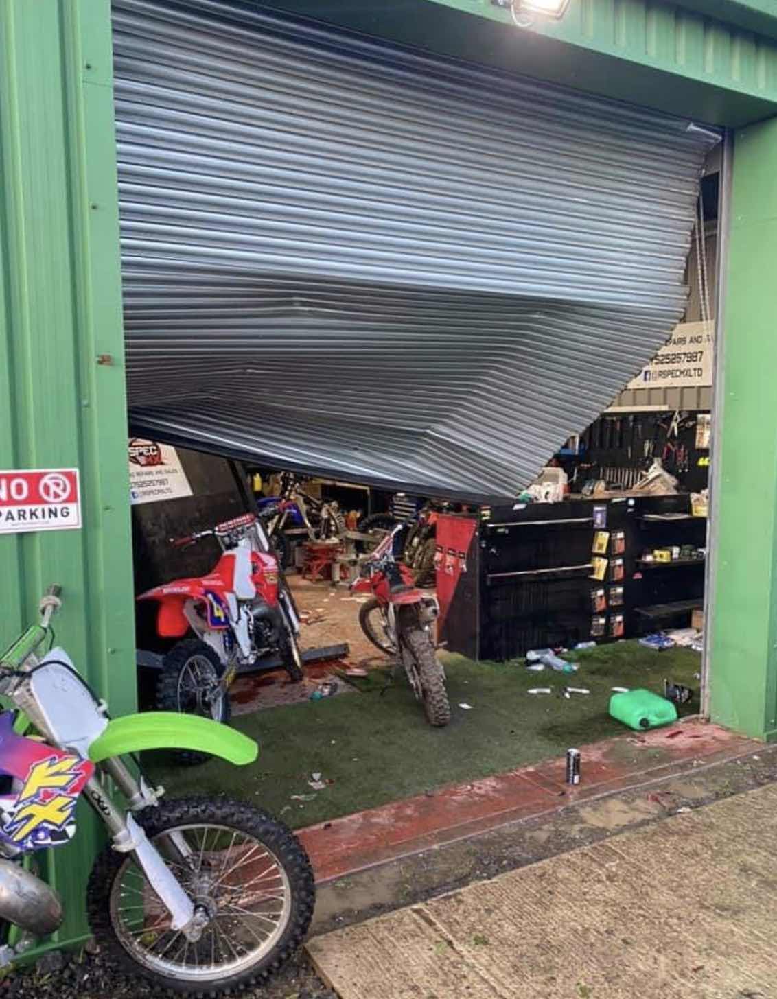 A Motorcycle Workshop Located Near Kings Worthy In Winchester Was The Target For A Gang Of Ram-raiders In The Early Hours Of This Morning