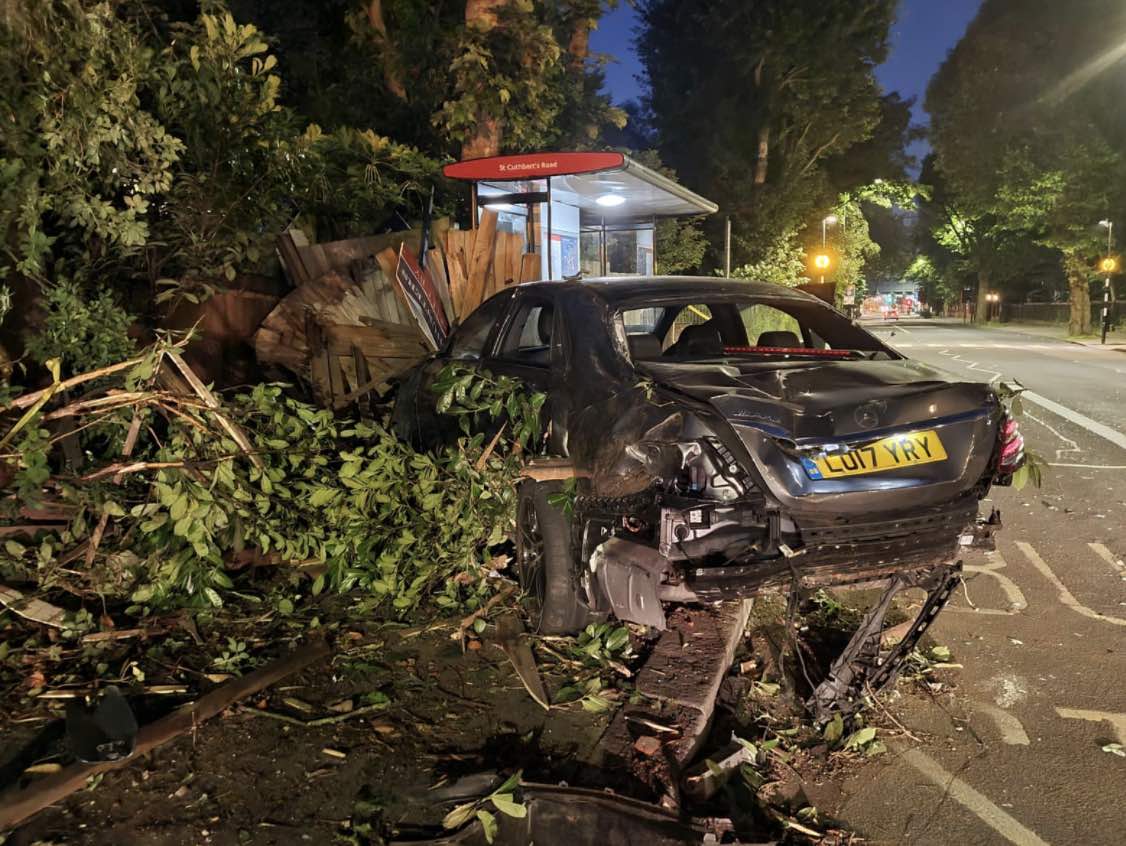 Police Chase With Speeds Of Over 120 Miles An Hour Closes Busy Road After Car Demolishes Bus Shelter In North London