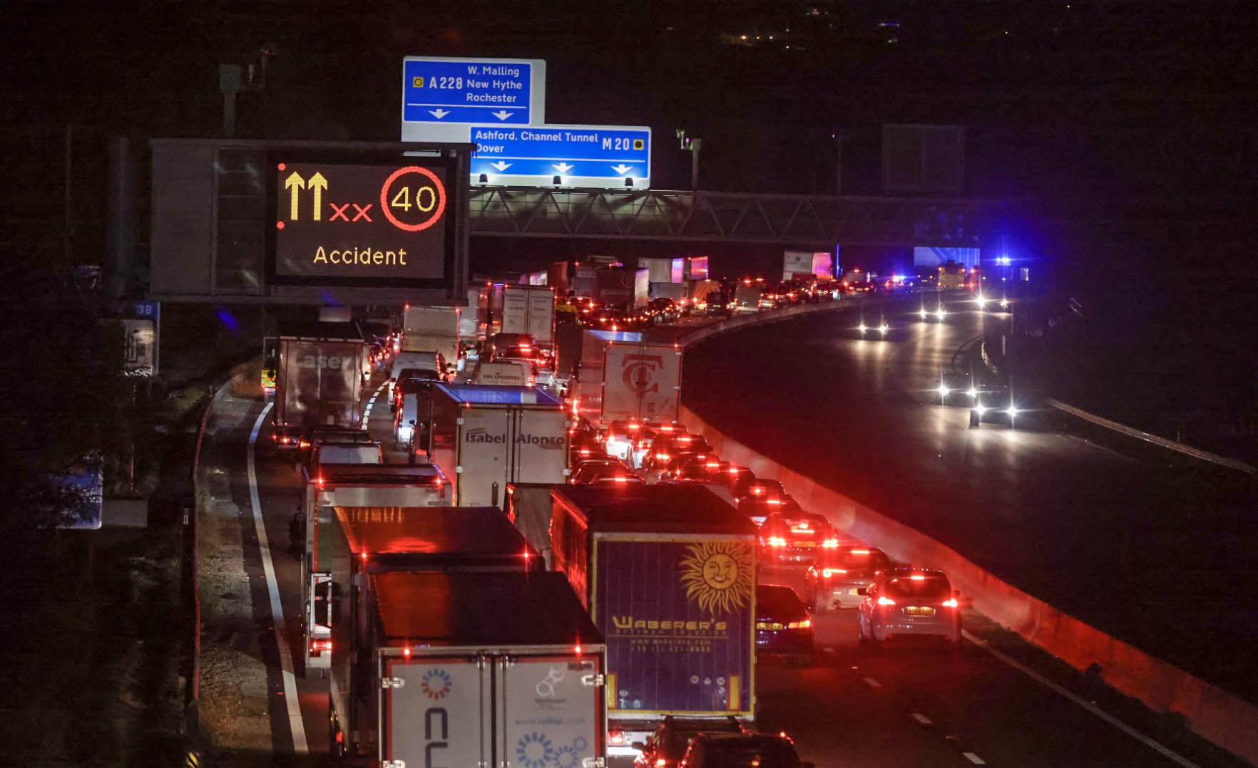 M20 All Traffic Stopped On  Coast-bound  Smart Motorway Between M26 And A228 Following Serious Collision