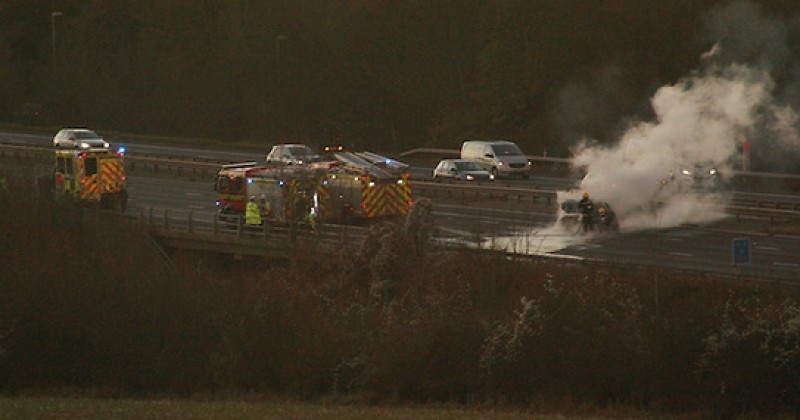 M3 Closed Following Car Fire Near Basingstoke