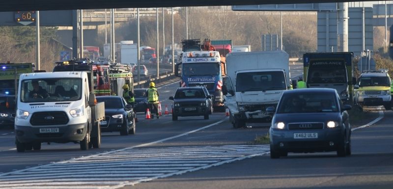 Three Vehicle Pile Up Involving A Lorry On The M27 Near Portsmouth