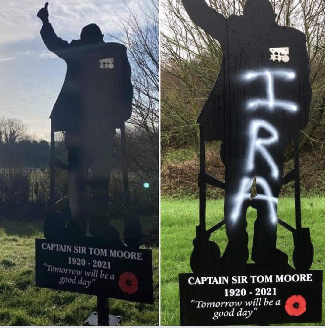 A Man Was Left Feeling “physically Sick” After Seeing Graffiti Sprayed On A Memorial To Captain Sir Tom Moore