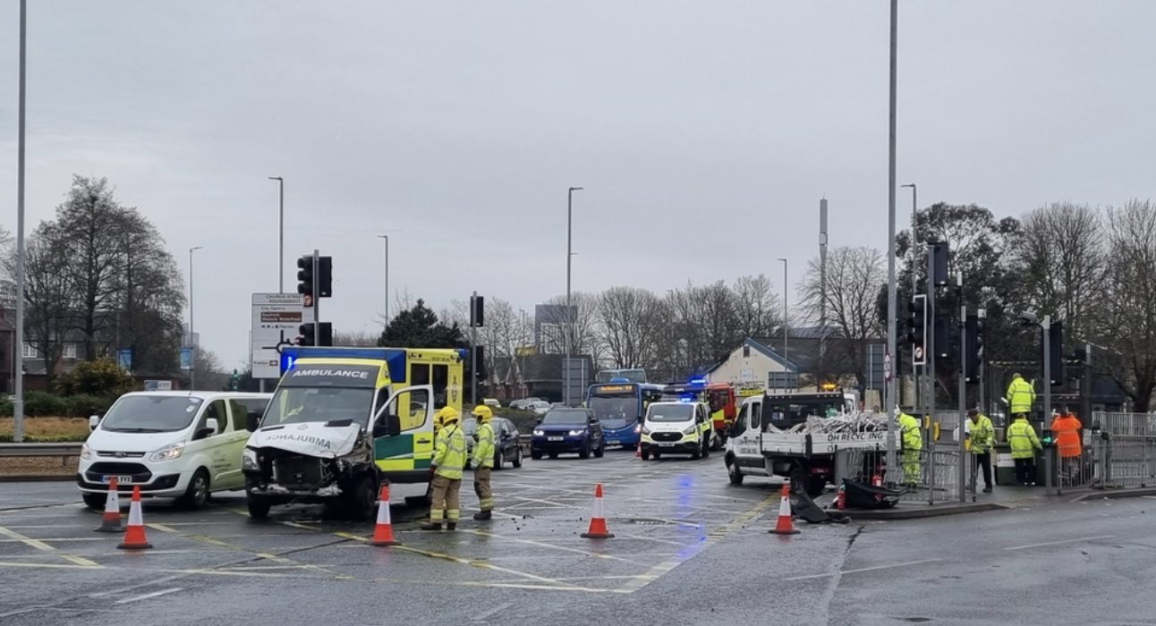 Emergency Ambulance Involved In Collision With Flatbed Lorry In Portsmouth