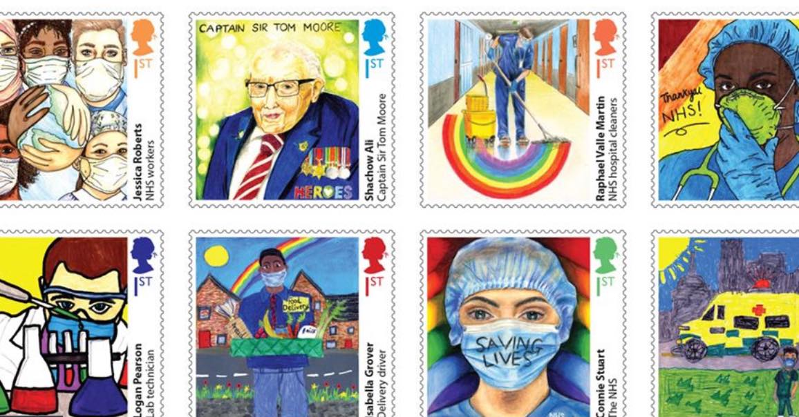 Designs by eight children have been chosen for a new set of “Covid heroes” stamps, following a competition that attracted more than 600,0…