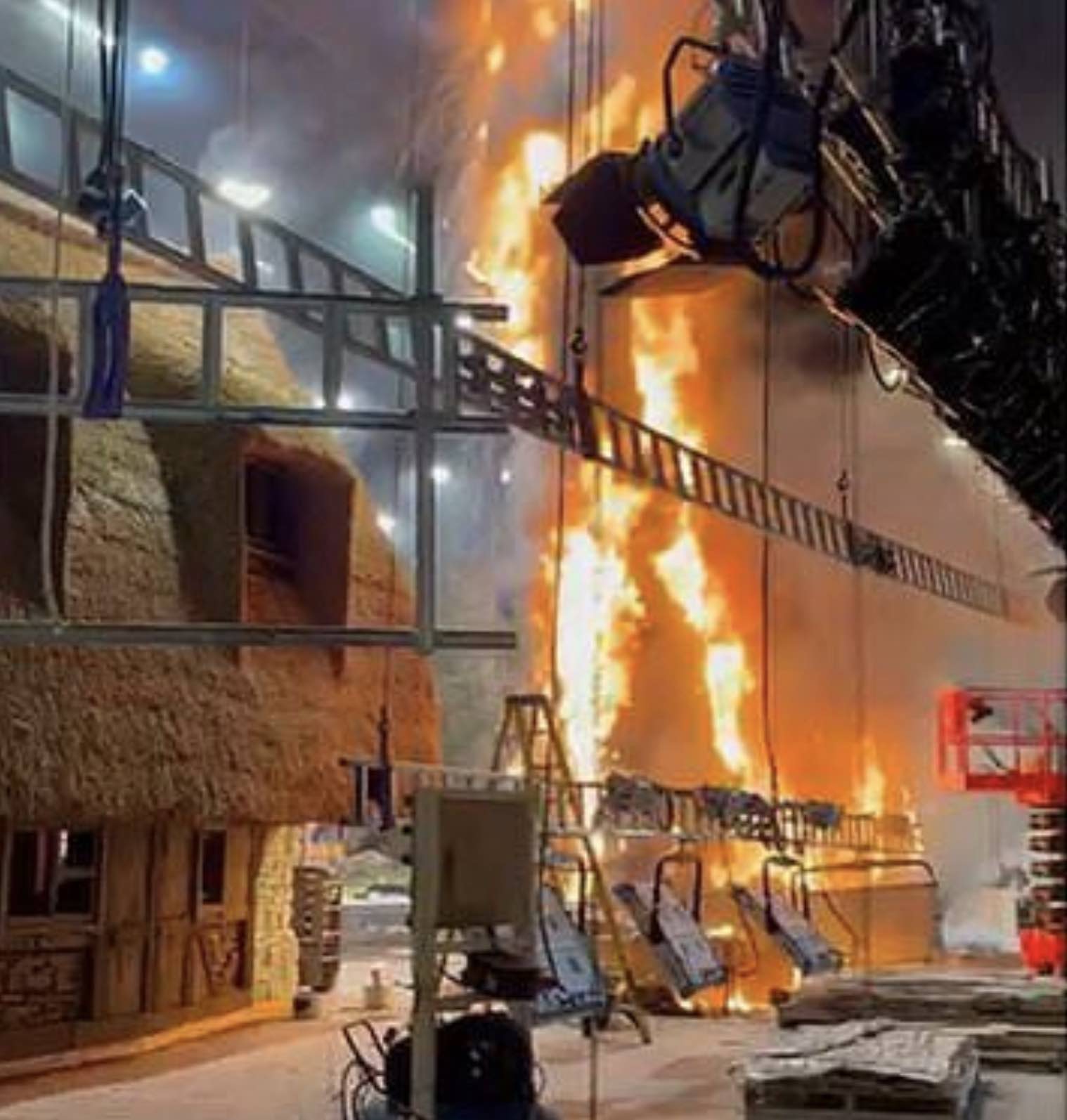 100 Firefighters Sent To Tackle Blaze After Reports Of "explosions" On The Snow White Set At The Richard Attenborough Stage Of The Studios