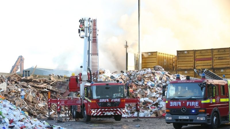 Seventy  Fire Fighters Tackle  Fire That Has Ripped Through Recycling Centre At Brentford