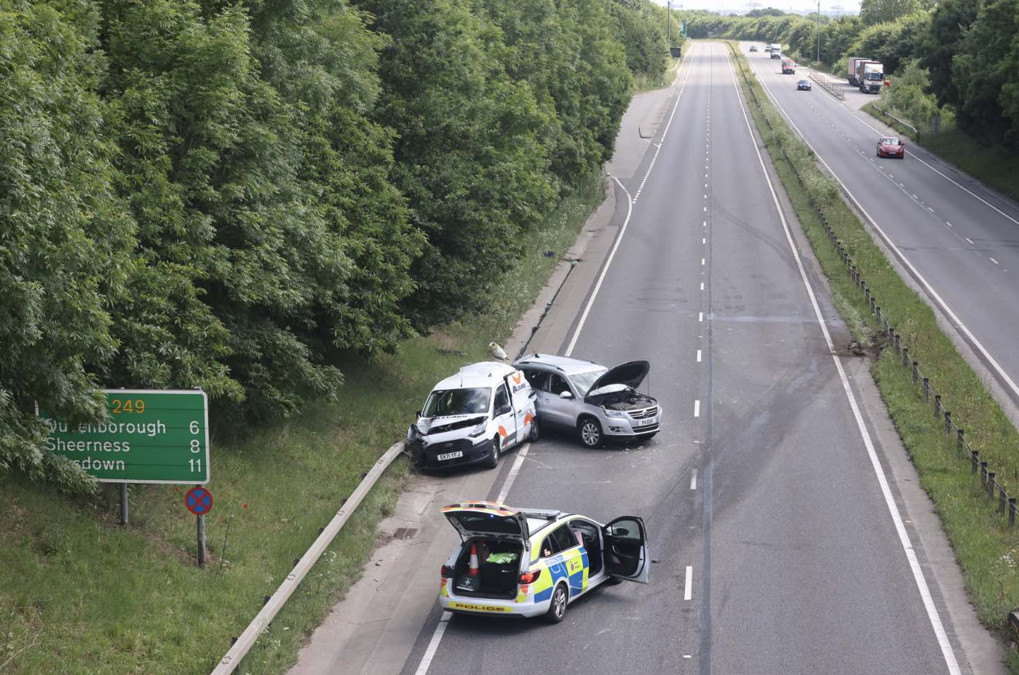 Four Vehicle Collision Involving Two Hgv  On The A249 Between Stockbury And Bobbing Causes Traffic Chaos