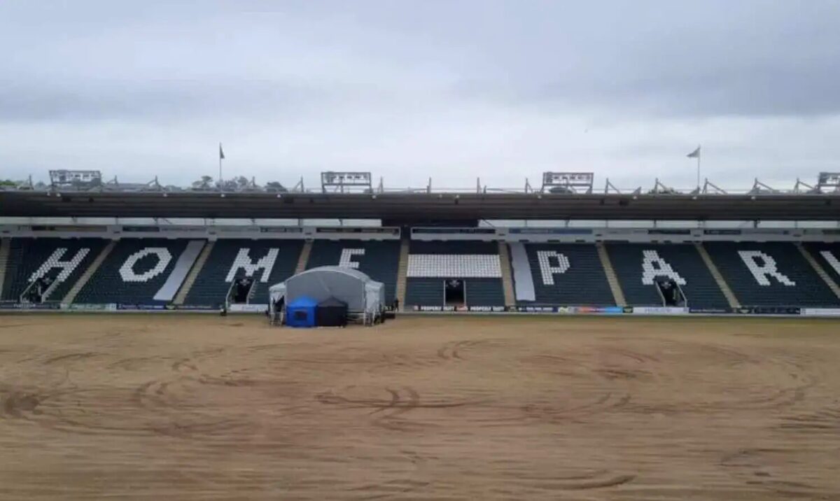 Two teenagers have been arrested in connection with a break-in at the stadium of Plymouth Argyle Football Club, which resulted in the pitch being badly damaged by a tractor.
