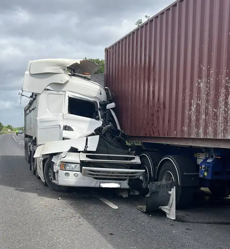 After their vehicles were involved in a collision on the A38 in Staffordshire yesterday, two lorry drivers miraculously escaped unharmed