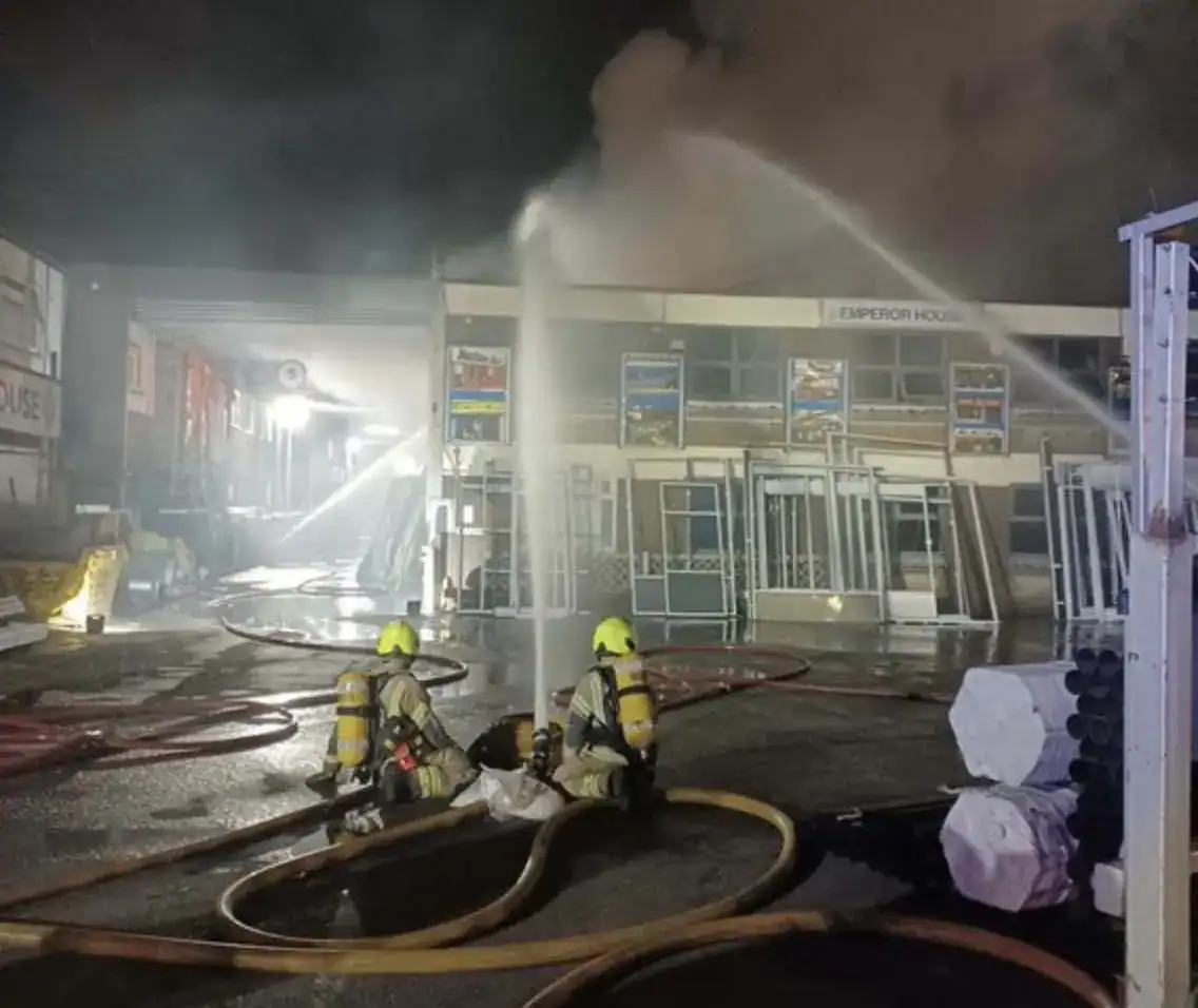 This morning, fifteen fire engines and approximately 100 firefighters were dispatched to a warehouse fire on Freshwater Road